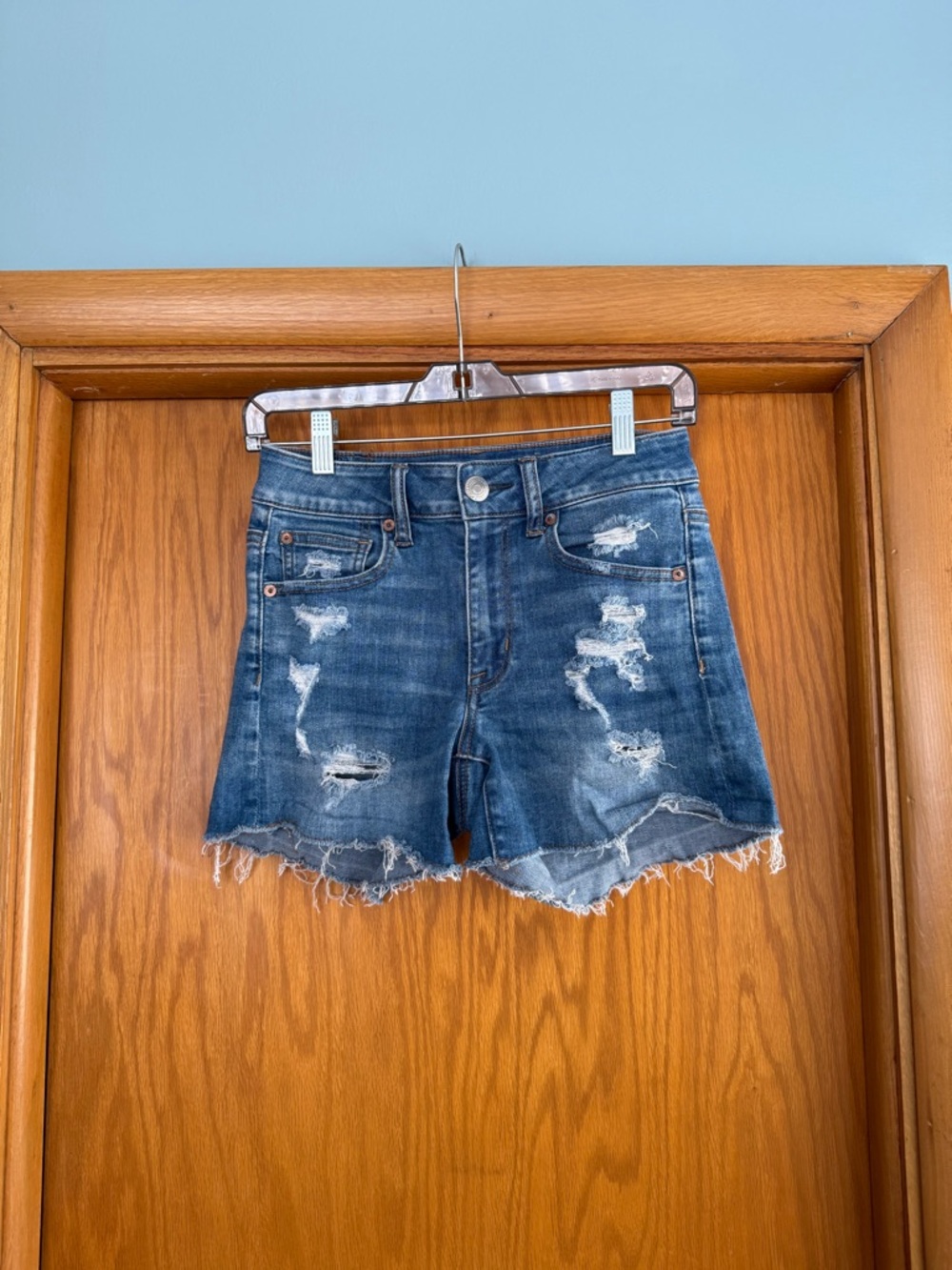 American Eagle Outfitters Distressed Dark Blue Denim Shorts